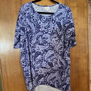 LuLaRoe Irma, size Large, Purple/Blue Paisley print